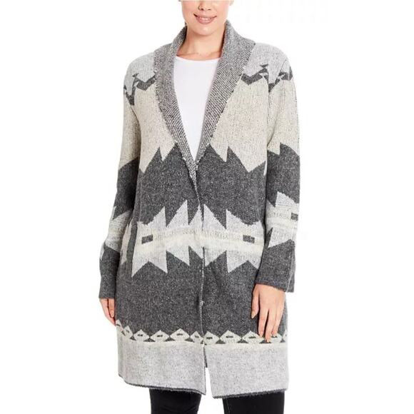 Natural Reflections Taupe Black Brooklyn Shawl Collar Coatigan Sz Xxl Aztec - Picture 1 of 7